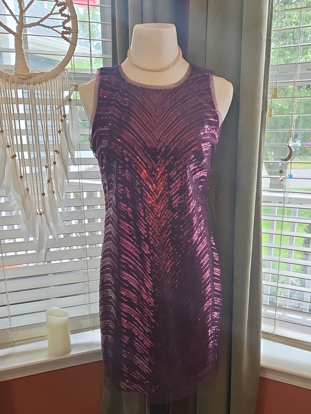 Vince Camuto Purple Sequin Shift Dress